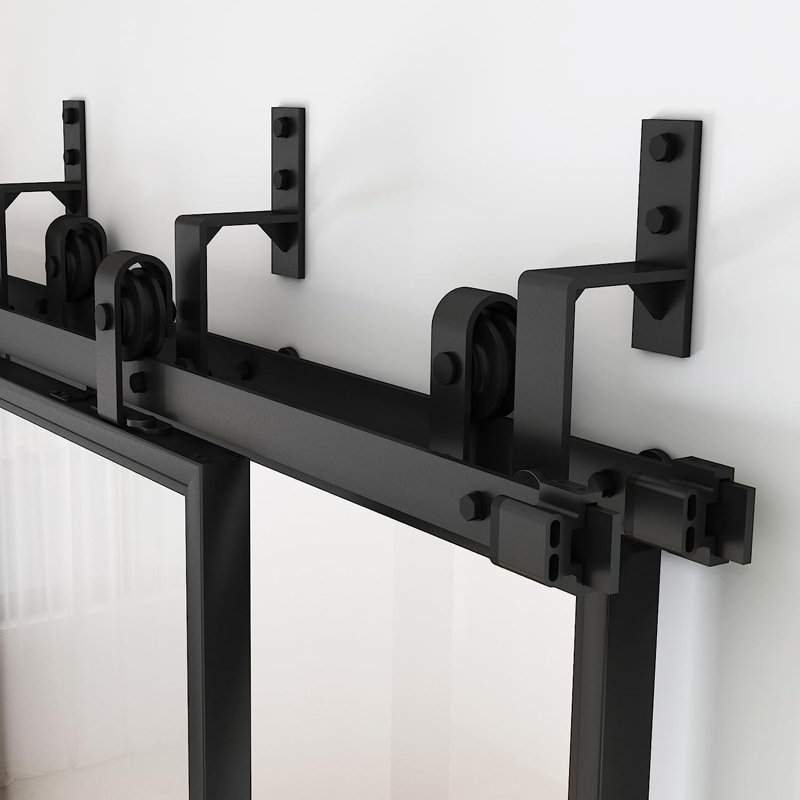 JUBEST Bypass Frosted Glass Barn Door 72 in. x 84 in. with 6FT Double